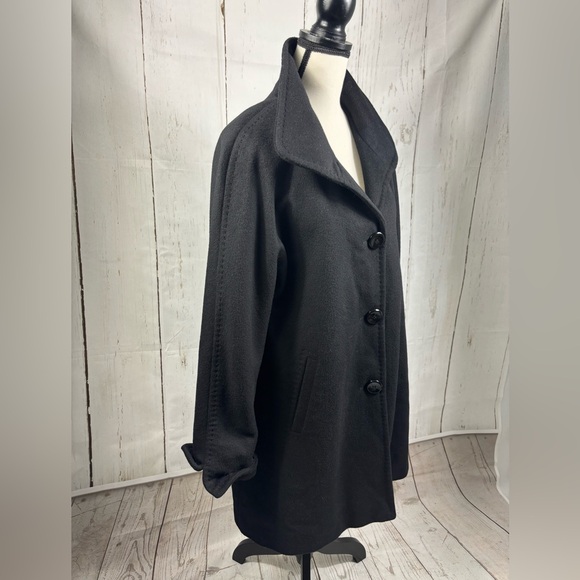 Ellen Tracy Black Wool Angora Blend Lined Coat L/XL Classic Winterwear Pockets - Picture 2 of 16